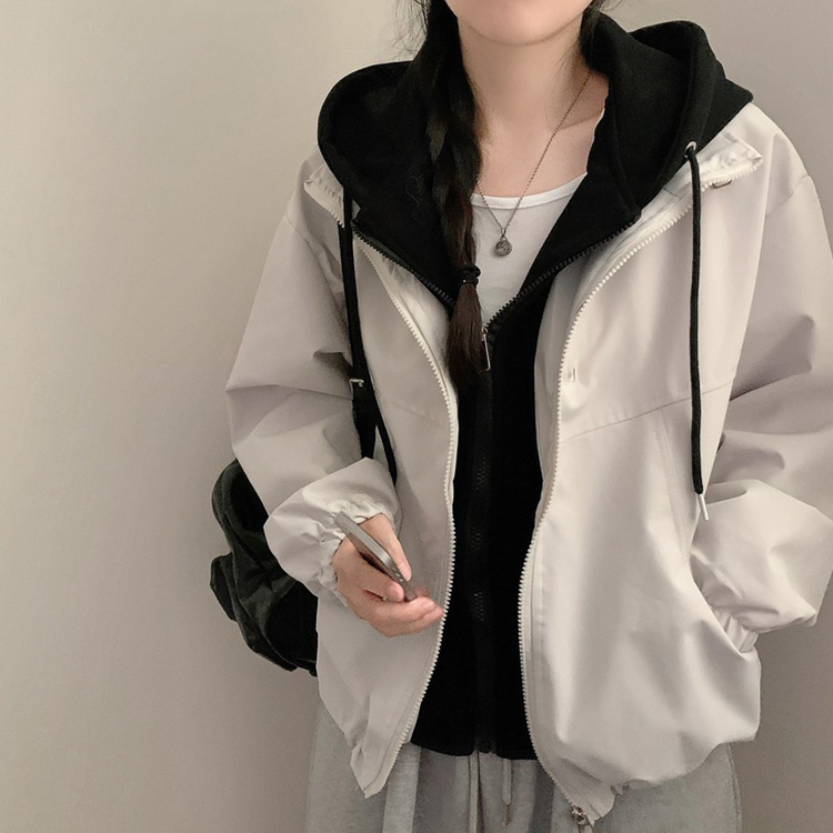 レイヤード風フードジップアップジャケット IVORY