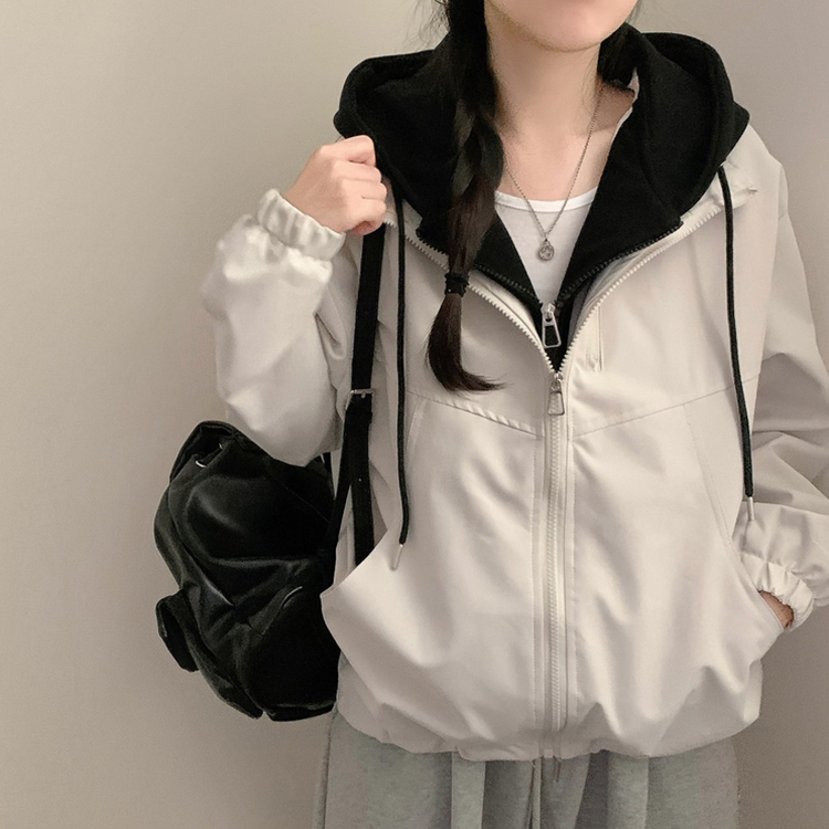 レイヤード風フードジップアップジャケット IVORY