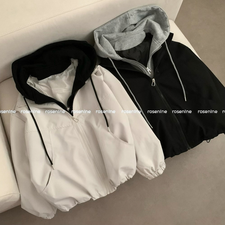 レイヤード風フードジップアップジャケット