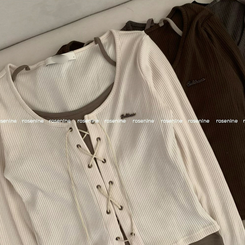 (일체형) 이지 아일렛 빈티지 y2k 펜던트 와펜 긴팔 코르셋 긴팔티 가을 가을옷 봄 봄옷 레이어드 (4color)