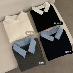 (일체형) 카라 셔츠 레이어드 라운드넥 긴팔 니트 가을 가을옷 하객룩 (4color)