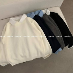 (일체형) 카라 셔츠 레이어드 라운드넥 긴팔 니트 가을 가을옷 하객룩 (4color)