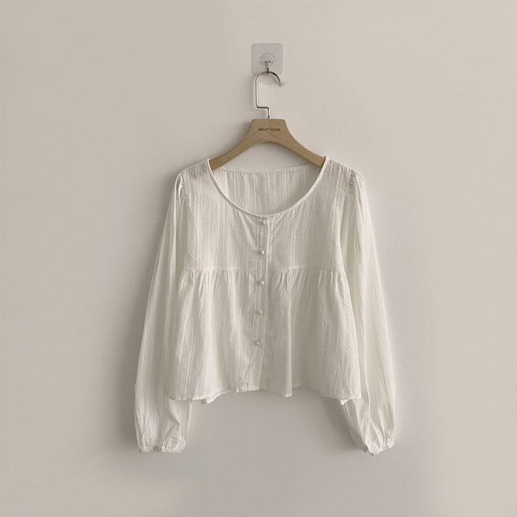 몽글 라운드 프릴 버튼 가을 긴팔 블라우스 소매 퍼프 하객룩 상의