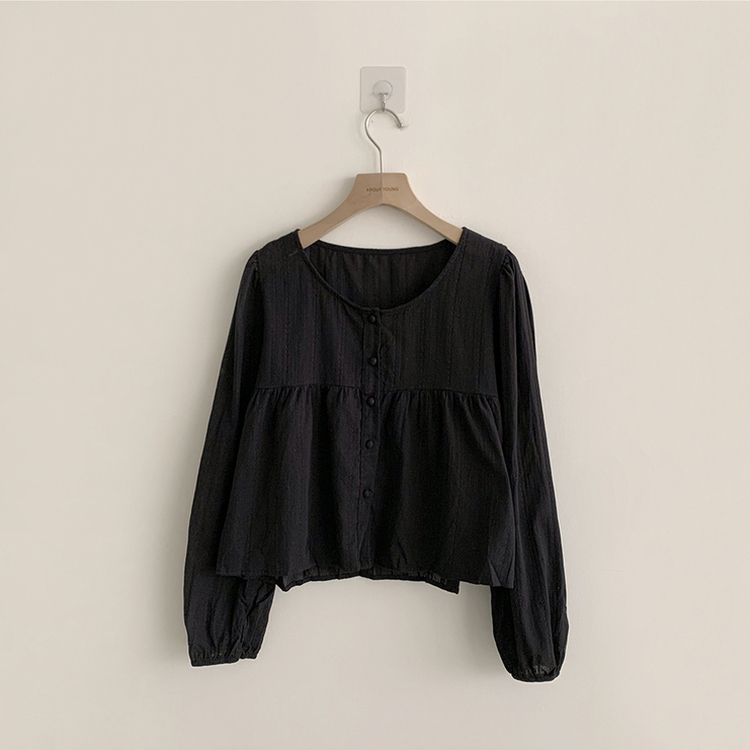 몽글 라운드 프릴 버튼 가을 긴팔 블라우스 소매 퍼프 하객룩 상의