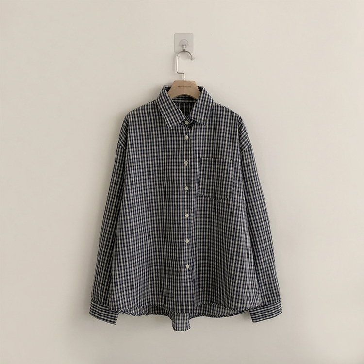 스미스 가을 카라 오버핏 빈티지 포켓 체크 셔츠 루즈핏 남방 긴팔
