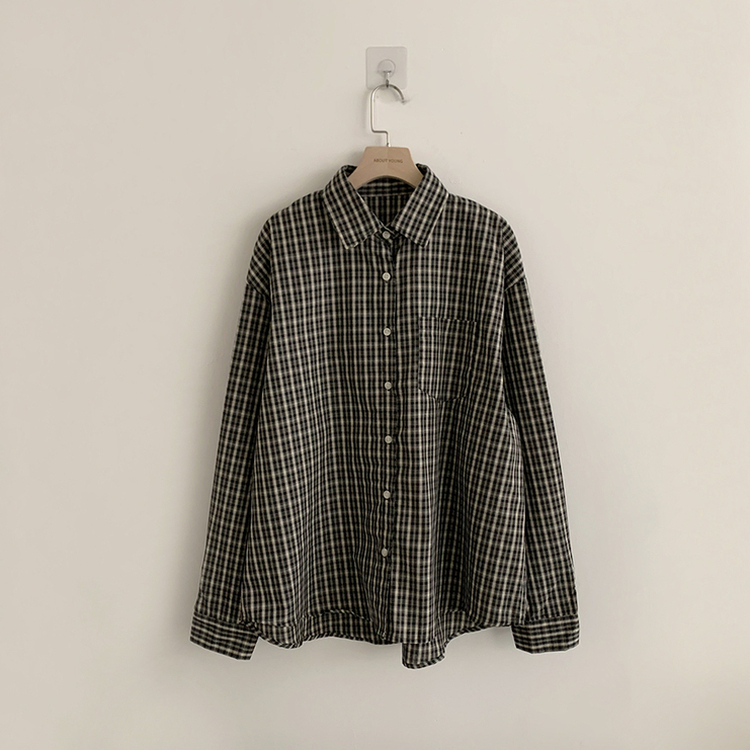 스미스 가을 카라 오버핏 빈티지 포켓 체크 셔츠 루즈핏 남방 긴팔