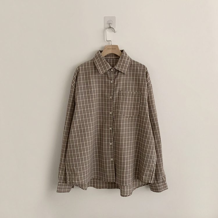 스미스 가을 카라 오버핏 빈티지 포켓 체크 셔츠 루즈핏 남방 긴팔