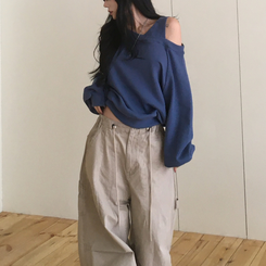 ルーズフィットワンオフショルダートレーナー BLUE