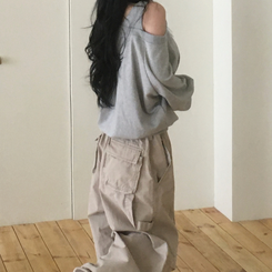 ルーズフィットワンオフショルダートレーナー MERANGE GRAY