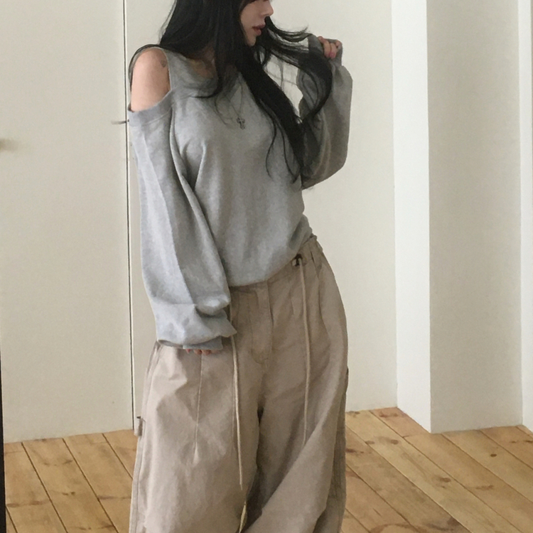 ルーズフィットワンオフショルダートレーナー MERANGE GRAY