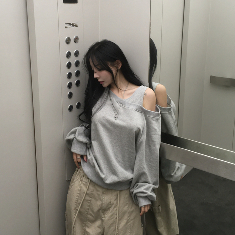 ルーズフィットワンオフショルダートレーナー MERANGE GRAY