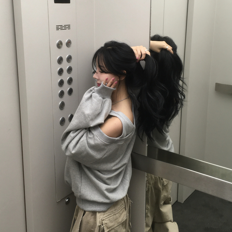 ルーズフィットワンオフショルダートレーナー MERANGE GRAY