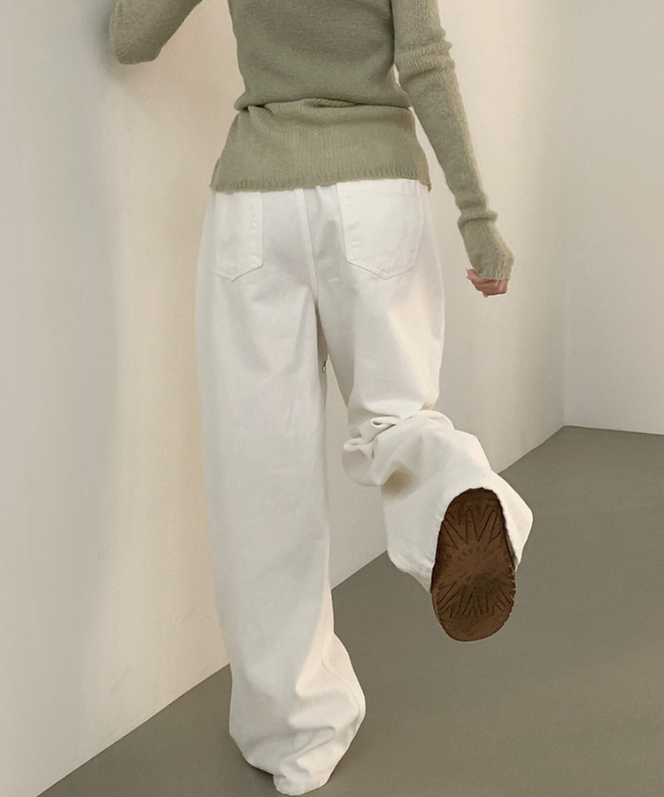 3XL어텀 피치 가공 핀턱 루즈 와이드핏 밴딩 면팬츠 화이트