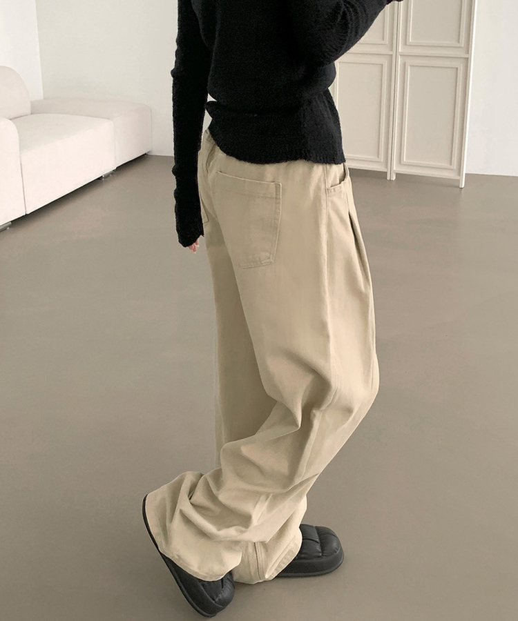 3XL어텀 피치 가공 핀턱 루즈 와이드핏 밴딩 면팬츠 베이지