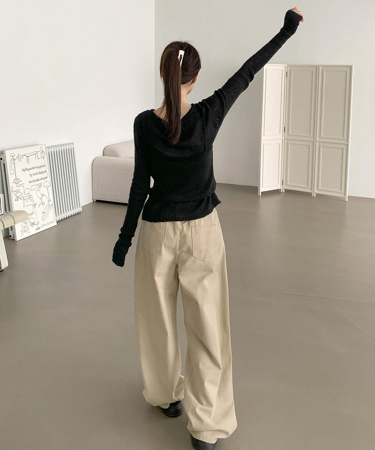 3XL어텀 피치 가공 핀턱 루즈 와이드핏 밴딩 면팬츠 베이지