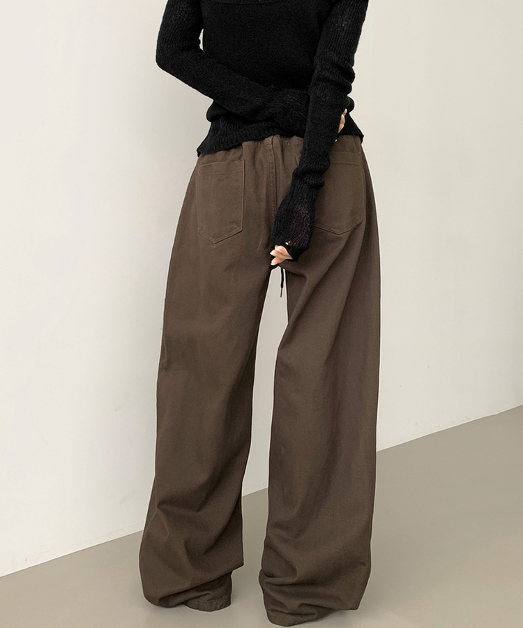 3XL어텀 피치 가공 핀턱 루즈 와이드핏 밴딩 면팬츠 딥브라운