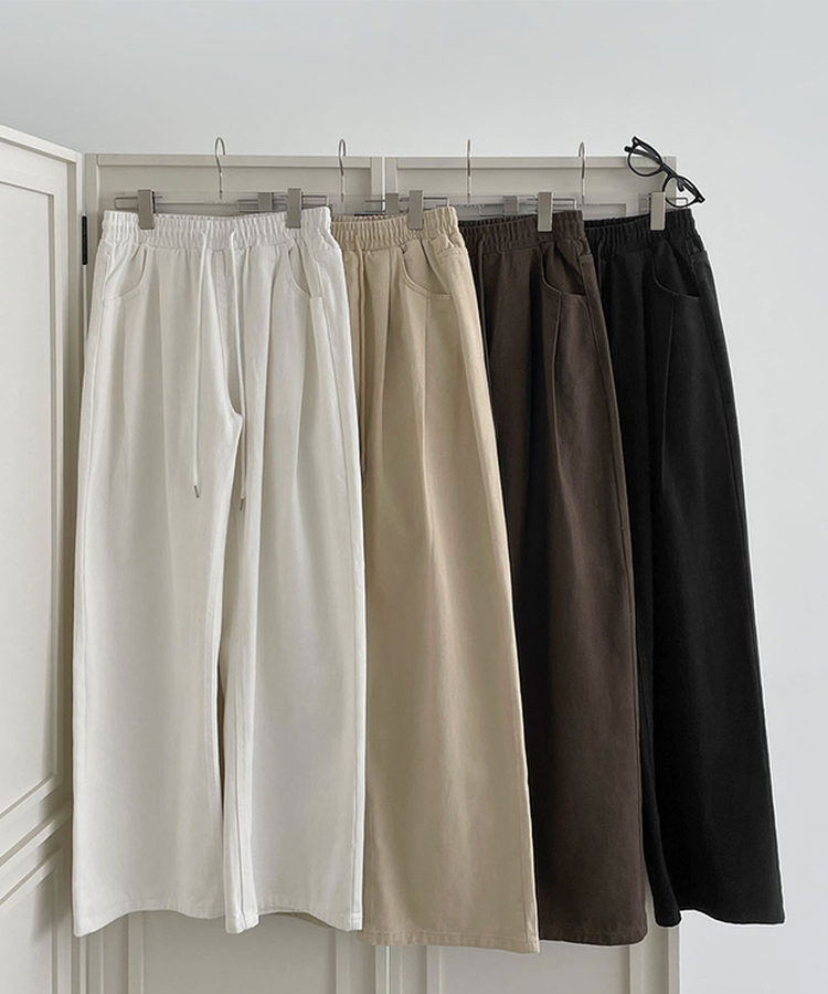 3XL어텀 피치 가공 핀턱 루즈 와이드핏 밴딩 면팬츠