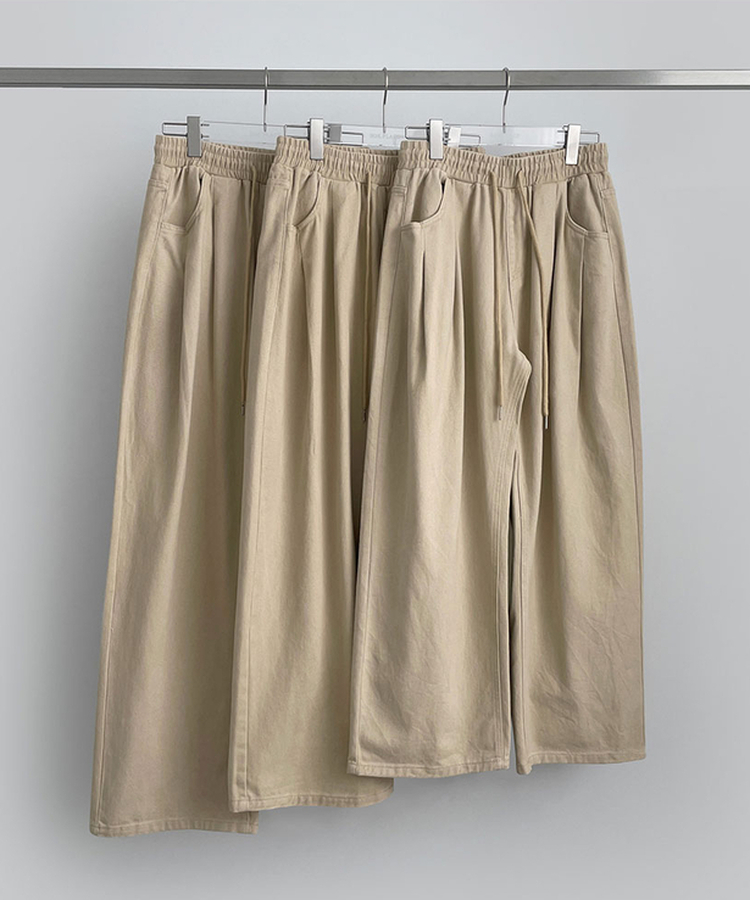 3XL어텀 피치 가공 핀턱 루즈 와이드핏 밴딩 면팬츠