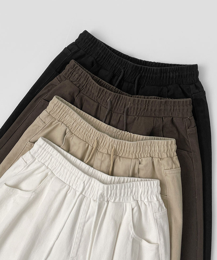 3XL어텀 피치 가공 핀턱 루즈 와이드핏 밴딩 면팬츠