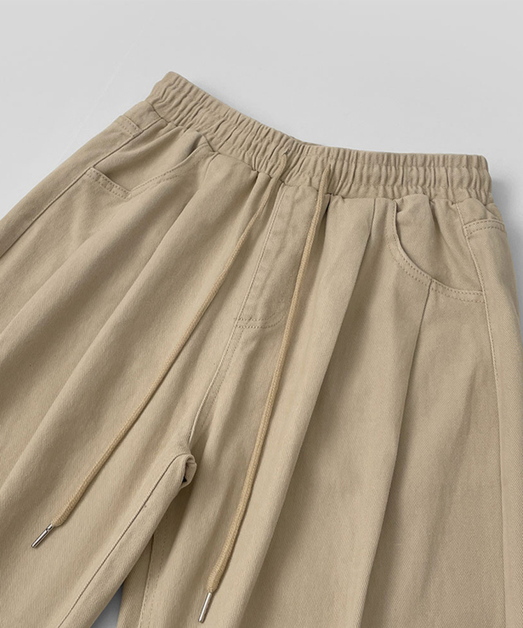 3XL어텀 피치 가공 핀턱 루즈 와이드핏 밴딩 면팬츠