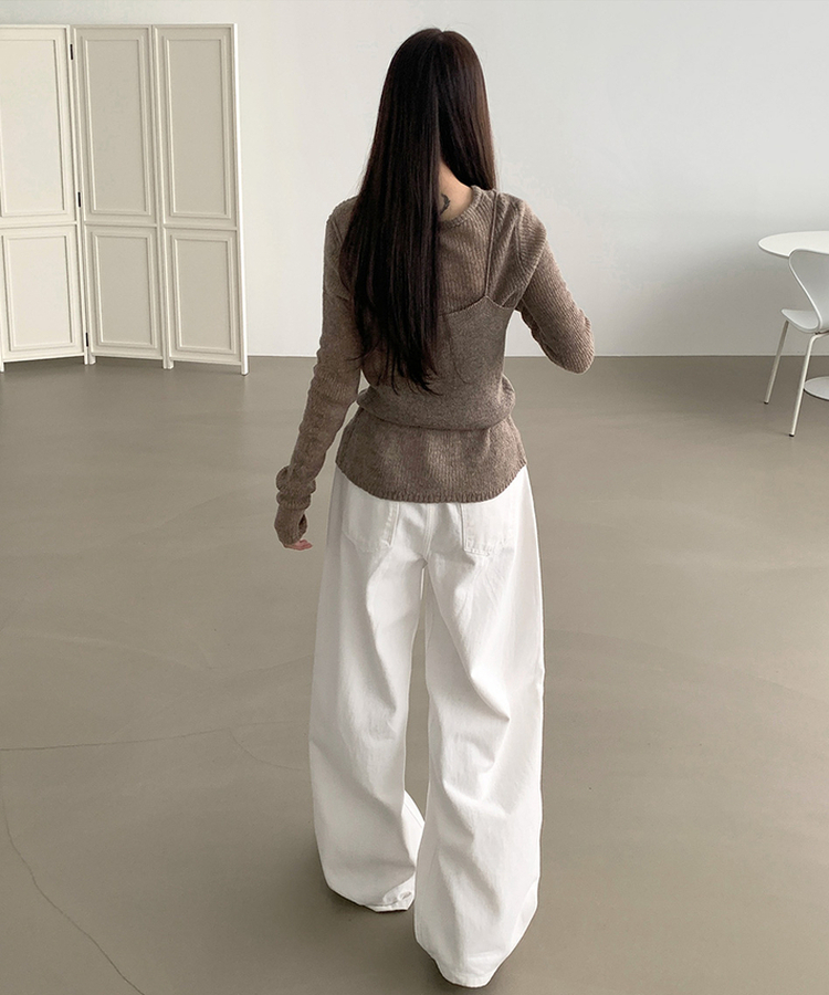 [레이어드/#느좋set]느좋 쫌쫌 짜임 그물 나시 뷔스티에 긴팔 가디건 세트 니트 모카