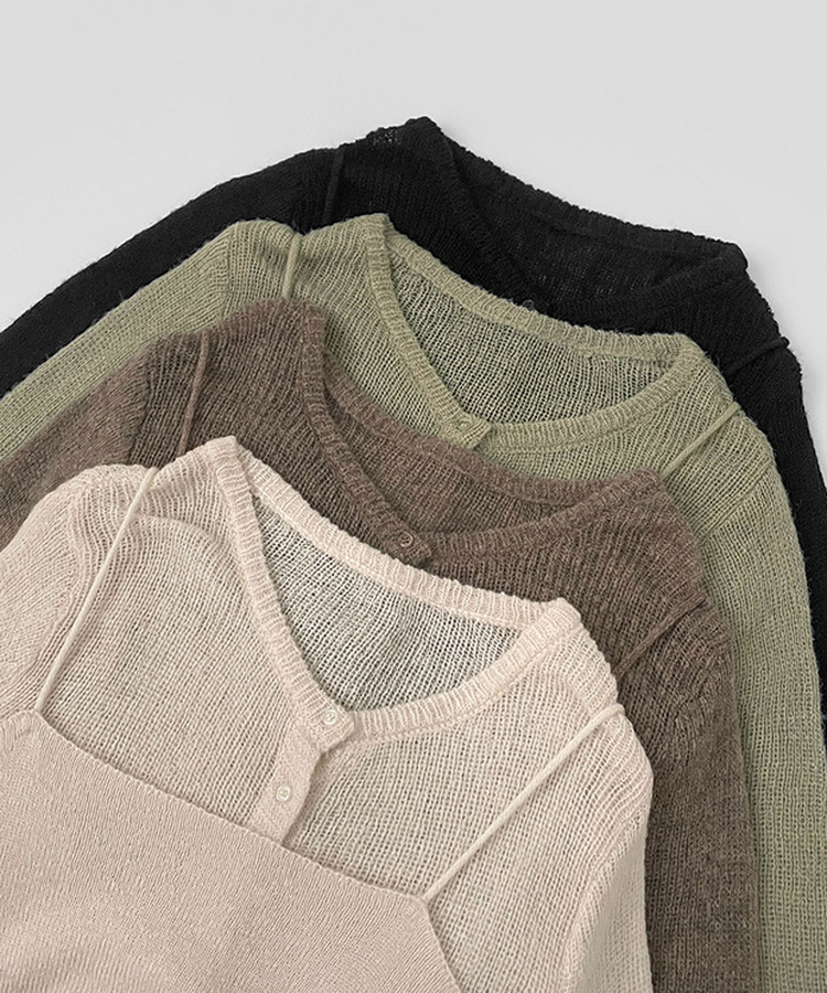 [레이어드/#느좋set]느좋 쫌쫌 짜임 그물 나시 뷔스티에 긴팔 가디건 세트 니트