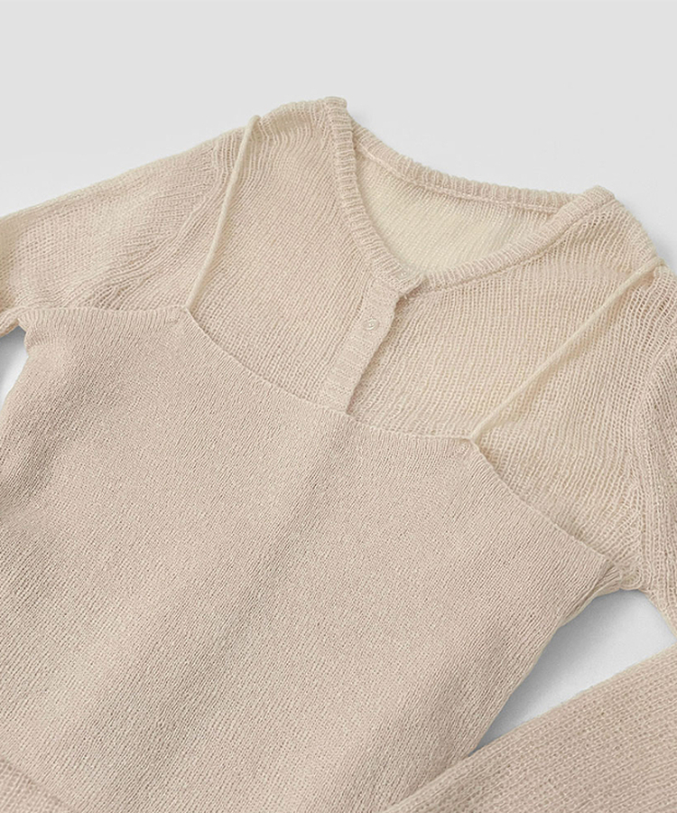 [레이어드/#느좋set]느좋 쫌쫌 짜임 그물 나시 뷔스티에 긴팔 가디건 세트 니트