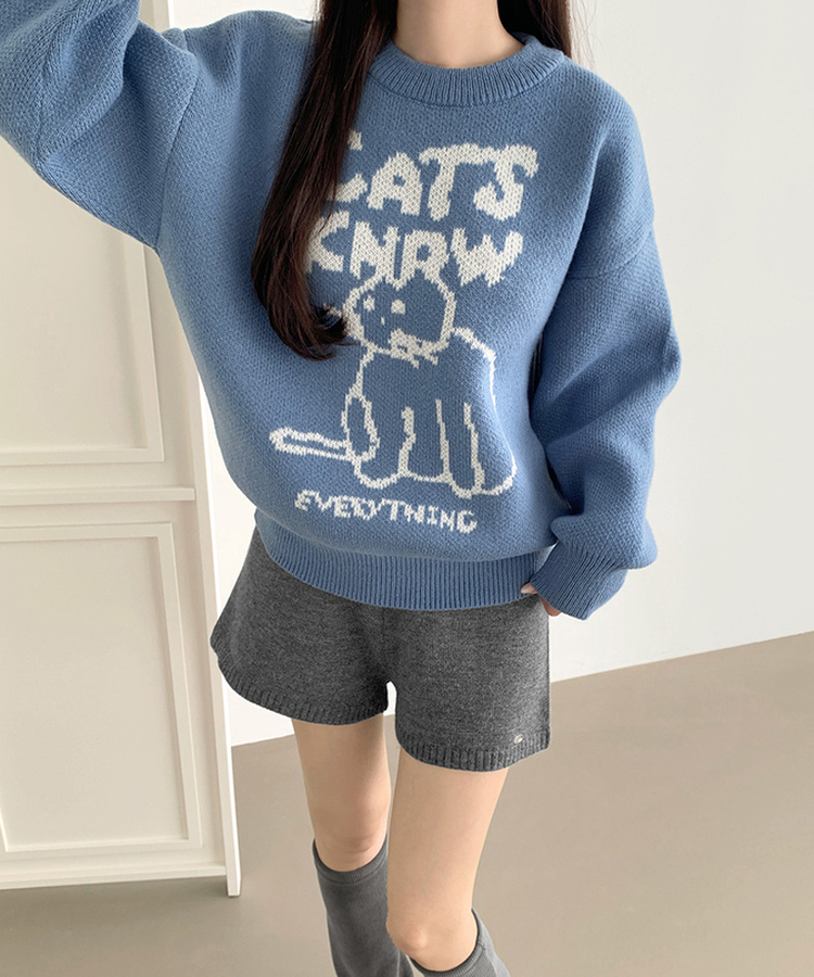 ~XL[울반바지/진짜예뻐요]밴딩 펜던트 울 혼방 도톰 니트 가을 반바지 그레이