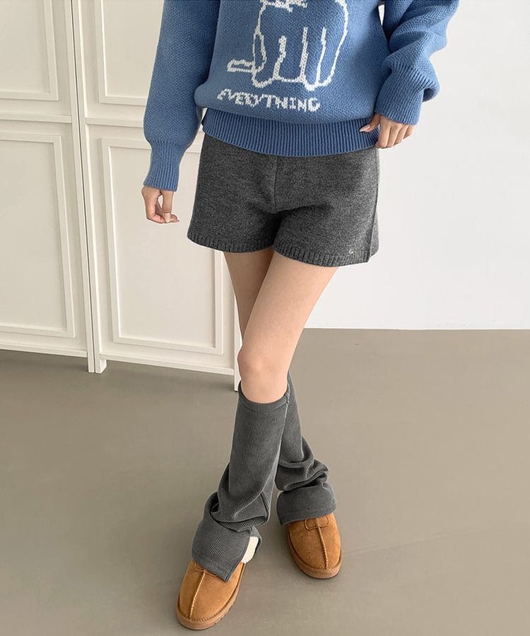 ~XL[울반바지/진짜예뻐요]밴딩 펜던트 울 혼방 도톰 니트 가을 반바지 그레이