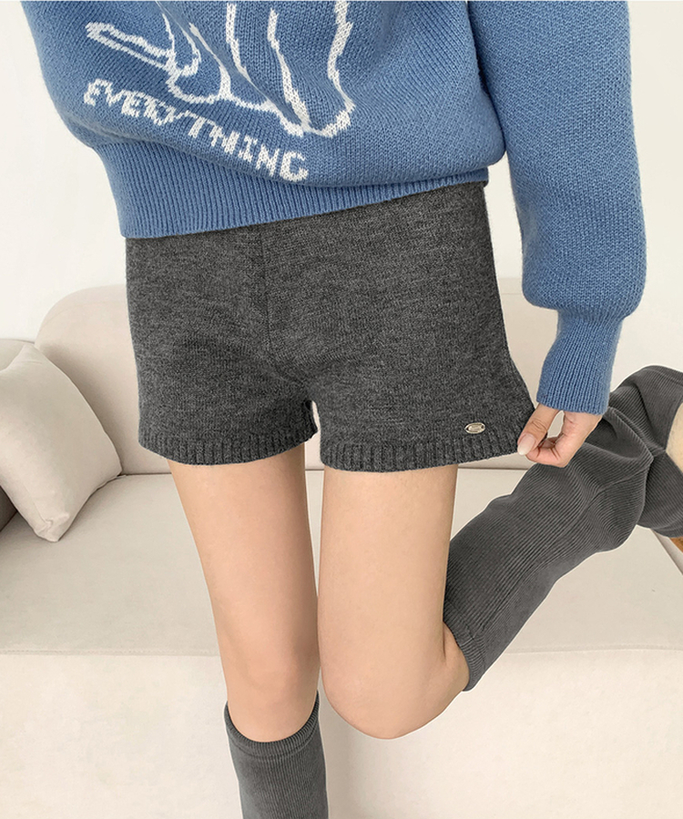 ~XL[울반바지/진짜예뻐요]밴딩 펜던트 울 혼방 도톰 니트 가을 반바지 그레이