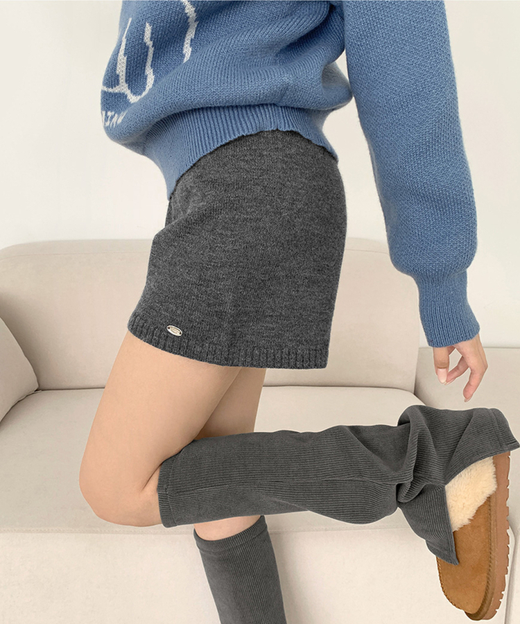 ~XL[울반바지/진짜예뻐요]밴딩 펜던트 울 혼방 도톰 니트 가을 반바지 그레이