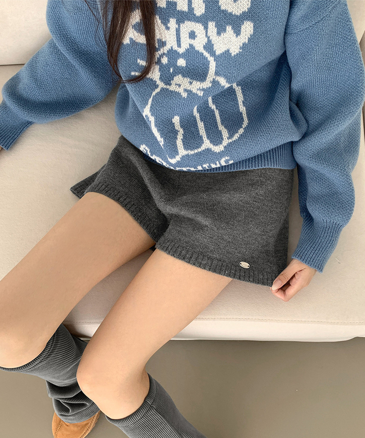 ~XL[울반바지/진짜예뻐요]밴딩 펜던트 울 혼방 도톰 니트 가을 반바지 그레이