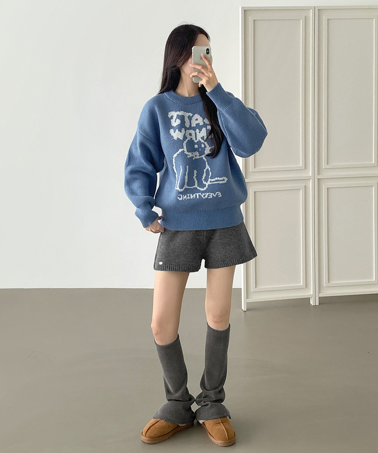 ~XL[울반바지/진짜예뻐요]밴딩 펜던트 울 혼방 도톰 니트 가을 반바지 그레이