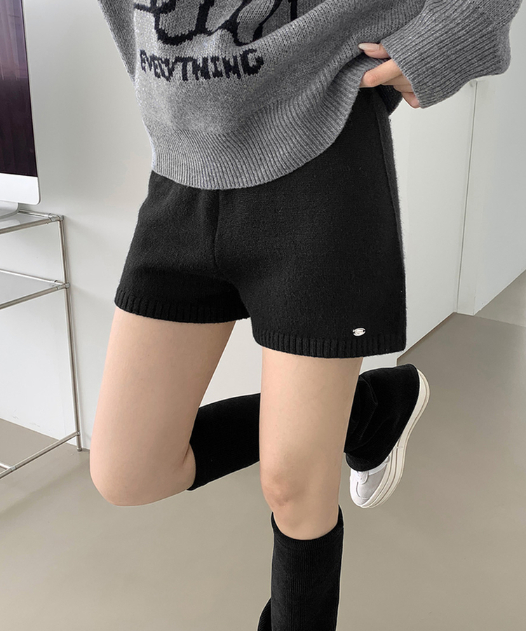 ~XL[울반바지/진짜예뻐요]밴딩 펜던트 울 혼방 도톰 니트 가을 반바지 블랙