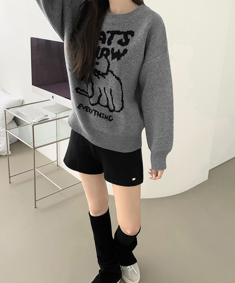 ~XL[울반바지/진짜예뻐요]밴딩 펜던트 울 혼방 도톰 니트 가을 반바지 블랙