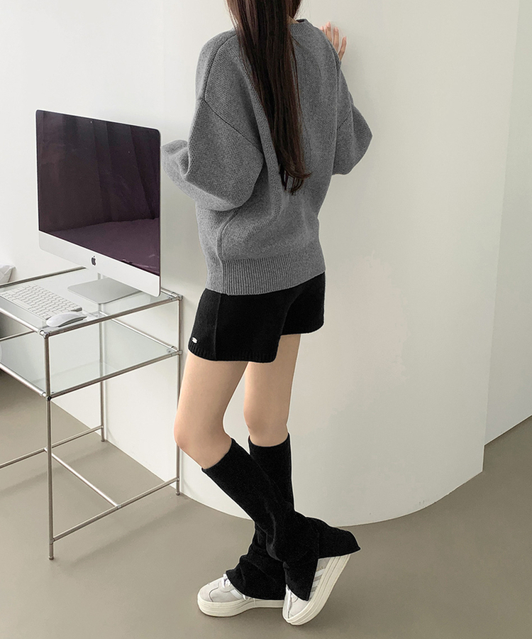 ~XL[울반바지/진짜예뻐요]밴딩 펜던트 울 혼방 도톰 니트 가을 반바지 블랙