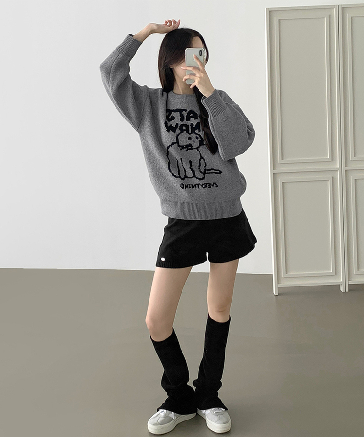 ~XL[울반바지/진짜예뻐요]밴딩 펜던트 울 혼방 도톰 니트 가을 반바지 블랙