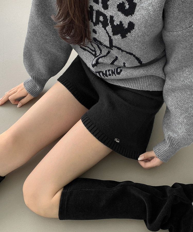 ~XL[울반바지/진짜예뻐요]밴딩 펜던트 울 혼방 도톰 니트 가을 반바지 블랙