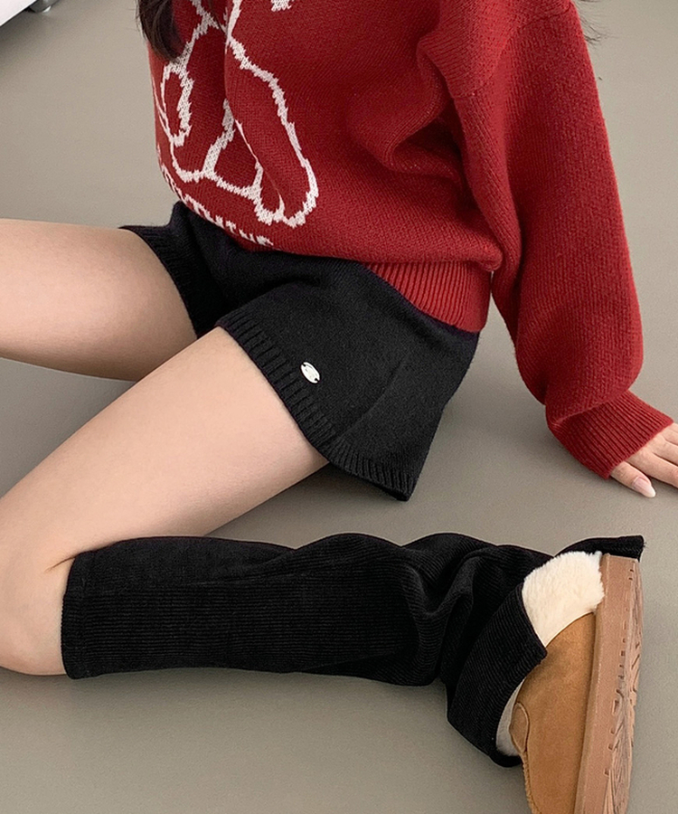 ~XL[울반바지/진짜예뻐요]밴딩 펜던트 울 혼방 도톰 니트 가을 반바지 블랙