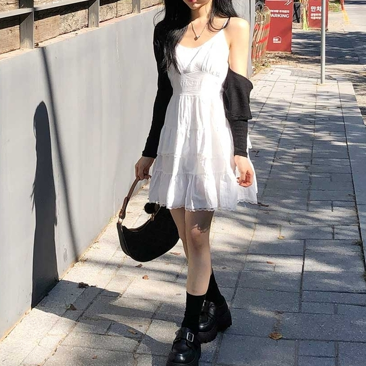 レースフリルキャミソールワンピ｜ミニワンピース｜韓国