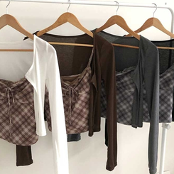 【キャミSET】チェッククロップカーディガン