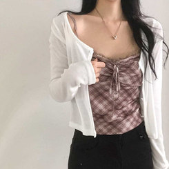 【キャミSET】チェッククロップカーディガン WHITE