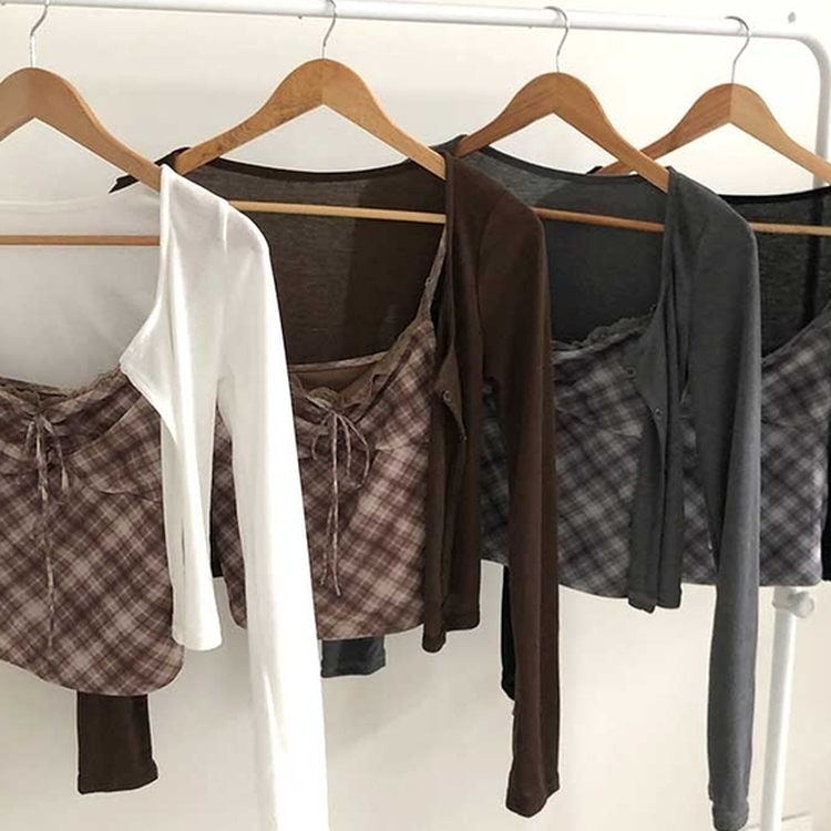 【キャミSET】チェッククロップカーディガン