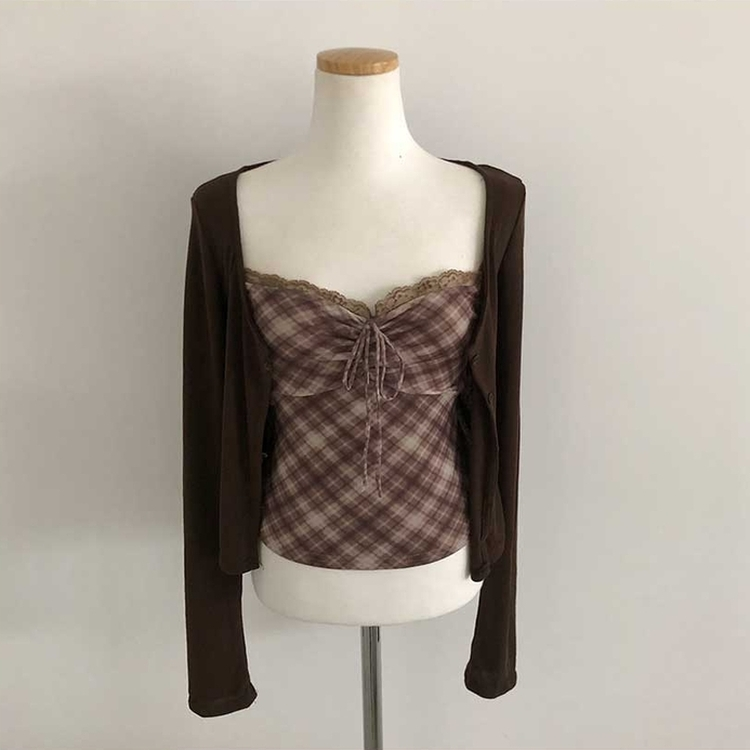 【キャミSET】チェッククロップカーディガン