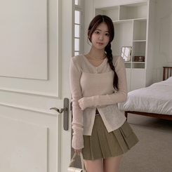 【SET】クロップビスチェ ニットカーディガン BEIGE