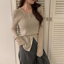 【SET】クロップビスチェ ニットカーディガン KHAKI