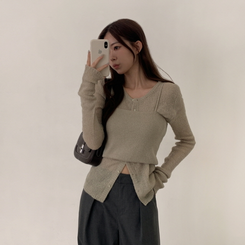 【SET】クロップビスチェ ニットカーディガン KHAKI