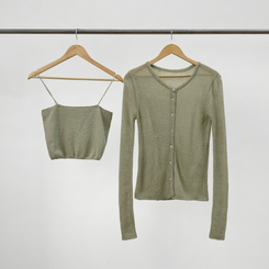 【SET】クロップビスチェ ニットカーディガン