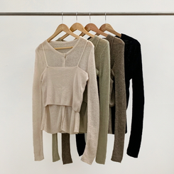 【SET】クロップビスチェ ニットカーディガン