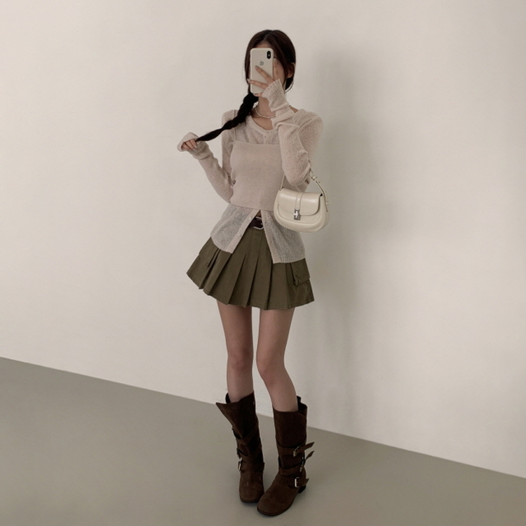 【SET】クロップビスチェ ニットカーディガン BEIGE